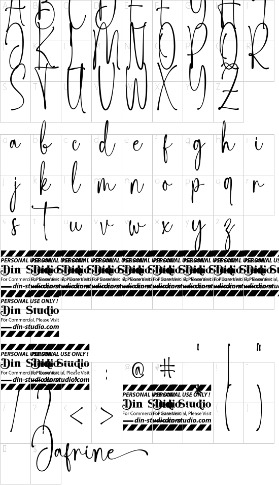 Jafrine Personal Use font character map