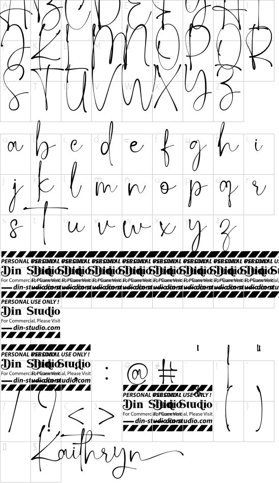 Kaithryn Personal Use font character map