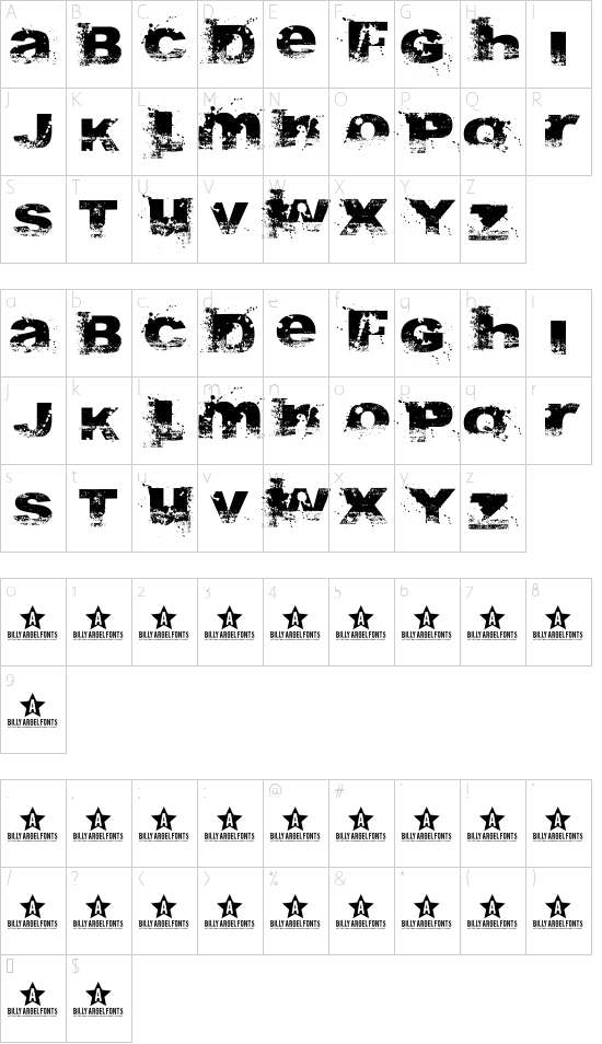 A bite font character map