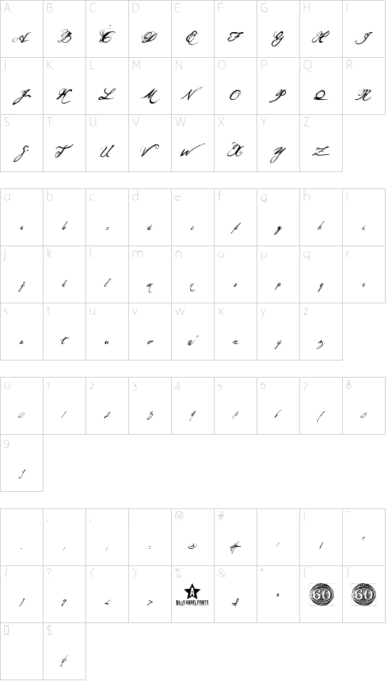 Olho de Boi font character map