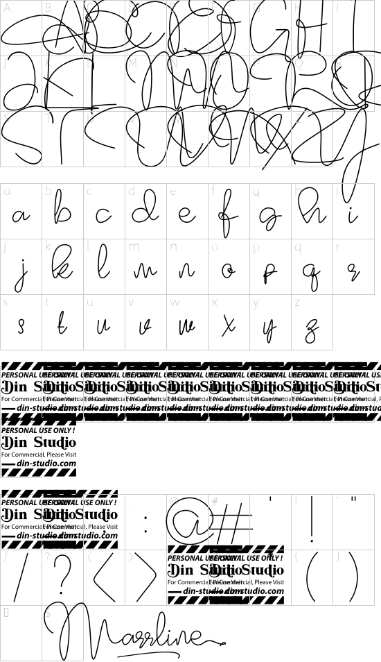 Marrline Personal Use font character map