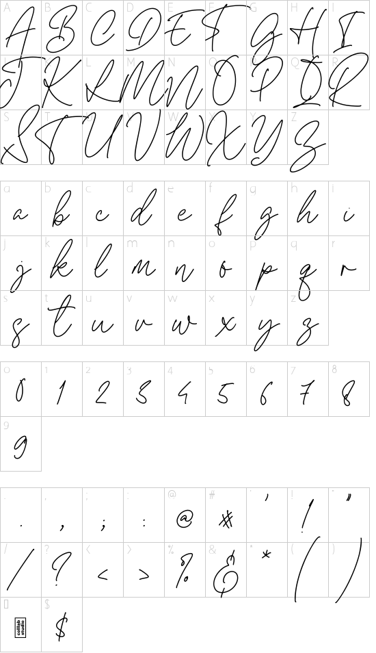 Mayree Griffith font character map