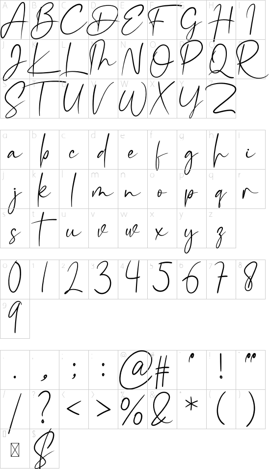 Mellinda Creative font character map