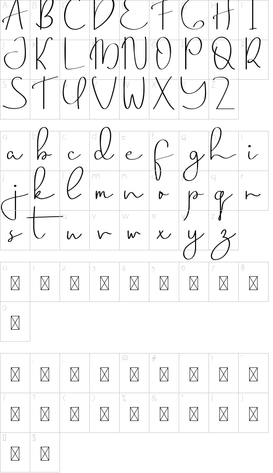 Mile Green Demo font character map