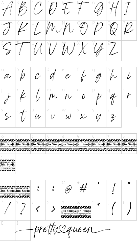 Pretty Queen Personal Use font character map