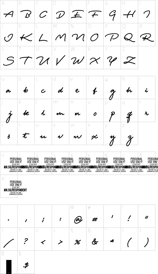 Respondent PERSONAL USE ONLY Black PERSONAL USE ONLY font character map
