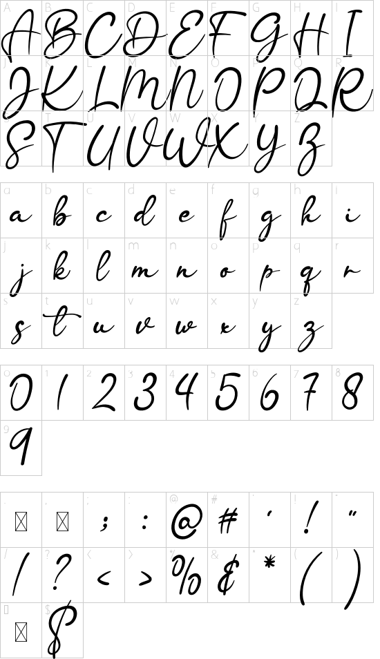 Romantic Hanimun font character map