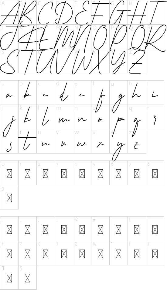 Rutinitas Demo font character map