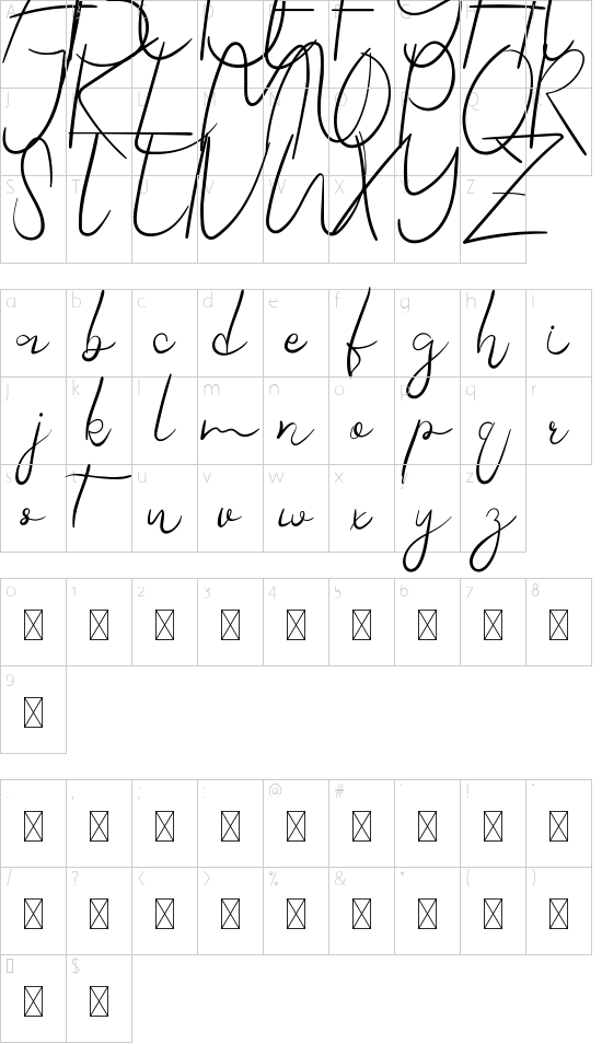 Semiora Demo font character map