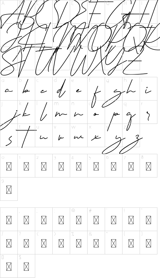 Signaturex Demo font character map