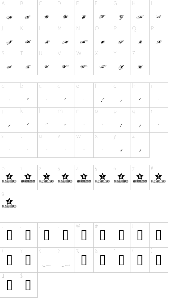 Dirty and Classic font character map