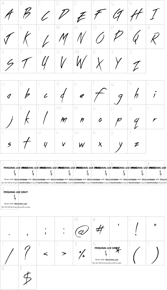Sticky Pops PERSONAL USE ONLY font character map