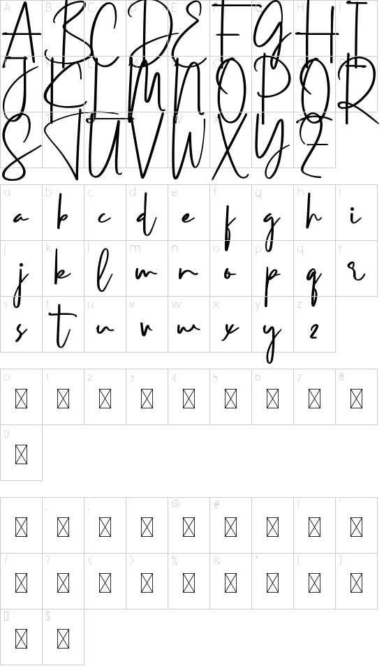 Tiara Black Demo font character map