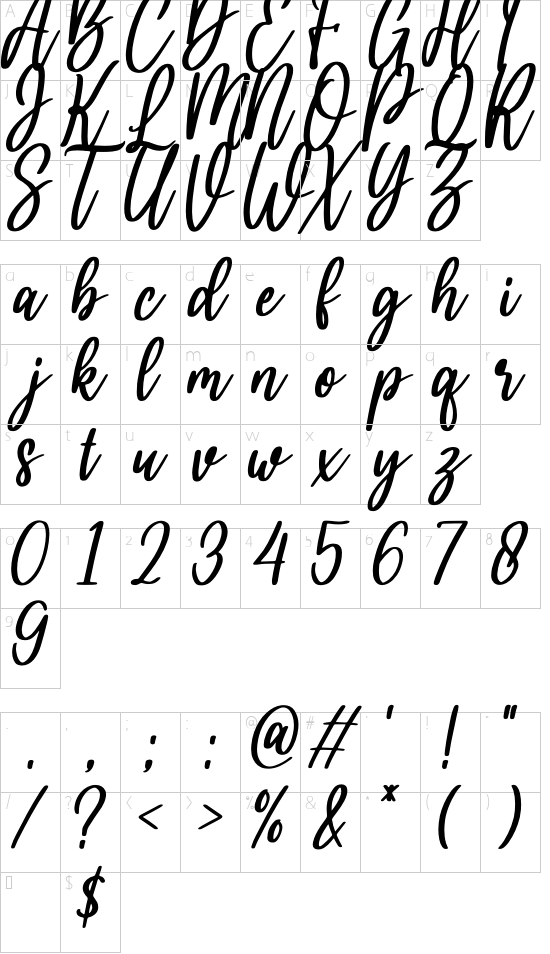 hello bella italic Italic font character map