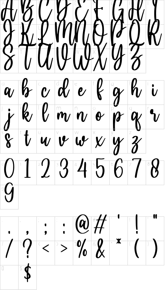 hello bella font character map