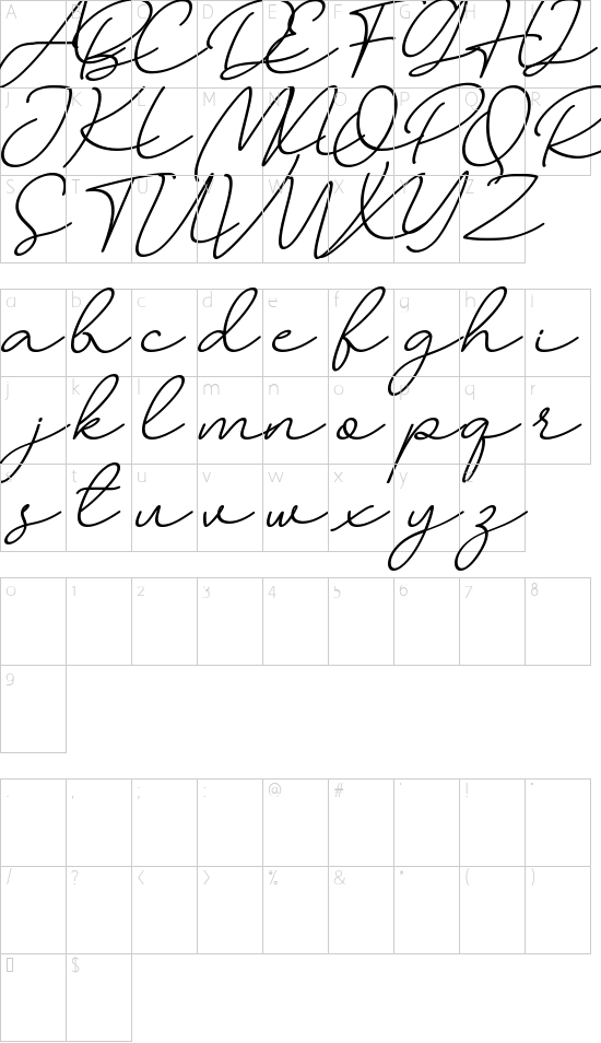Larianti font character map