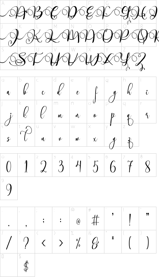 shaqilla font character map