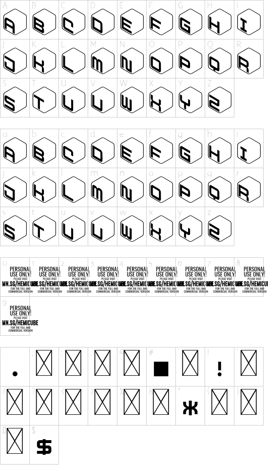 Hemicube Logo PERSONAL USE ONLY font character map