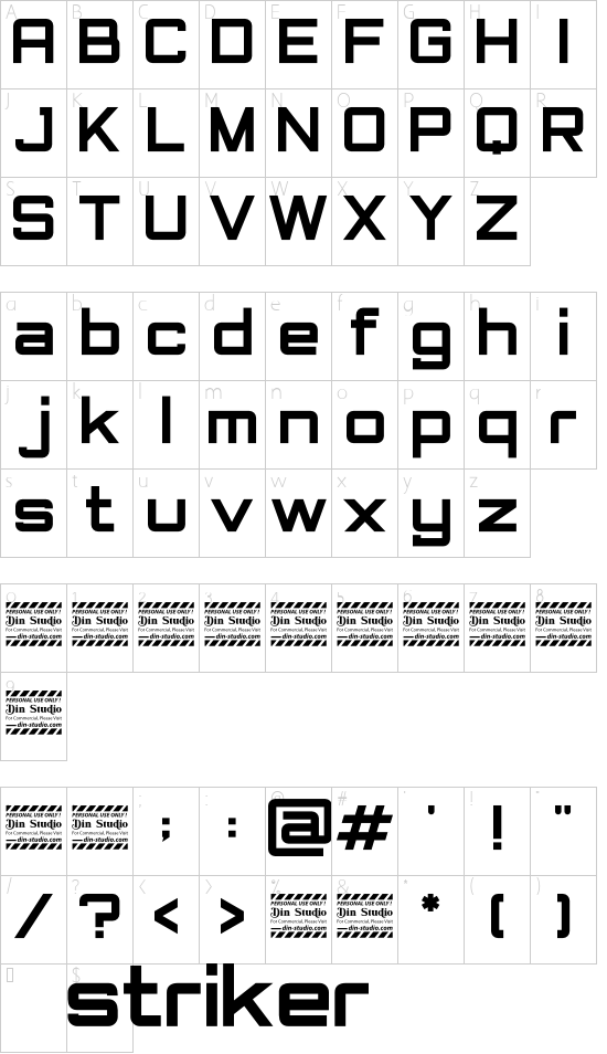 Striker font character map