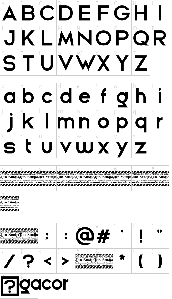 Gacor Personal Use font character map