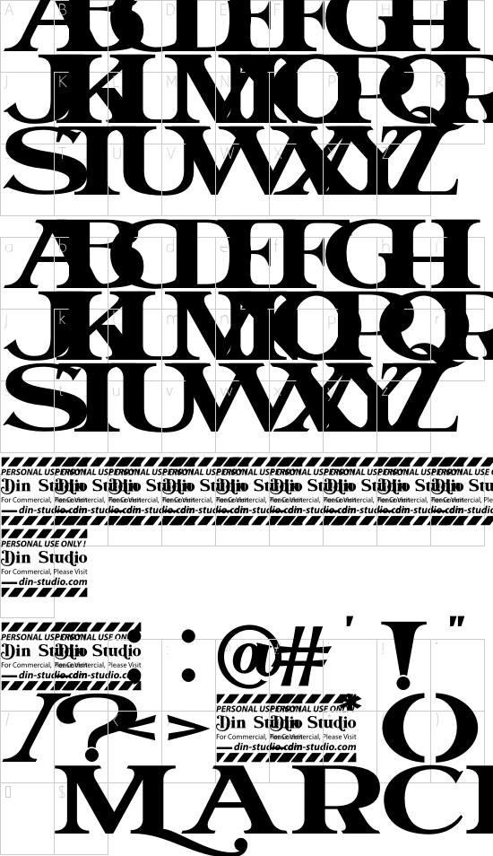 Marcelo Personal Use font character map