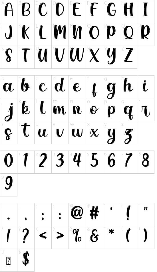 Classic Blody LinE font character map