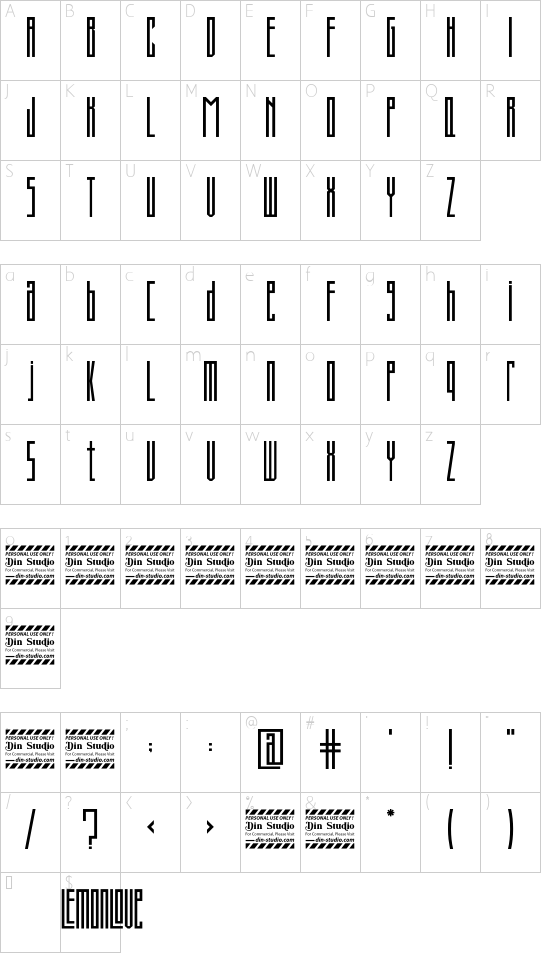 Lemonlove Personal Use font character map