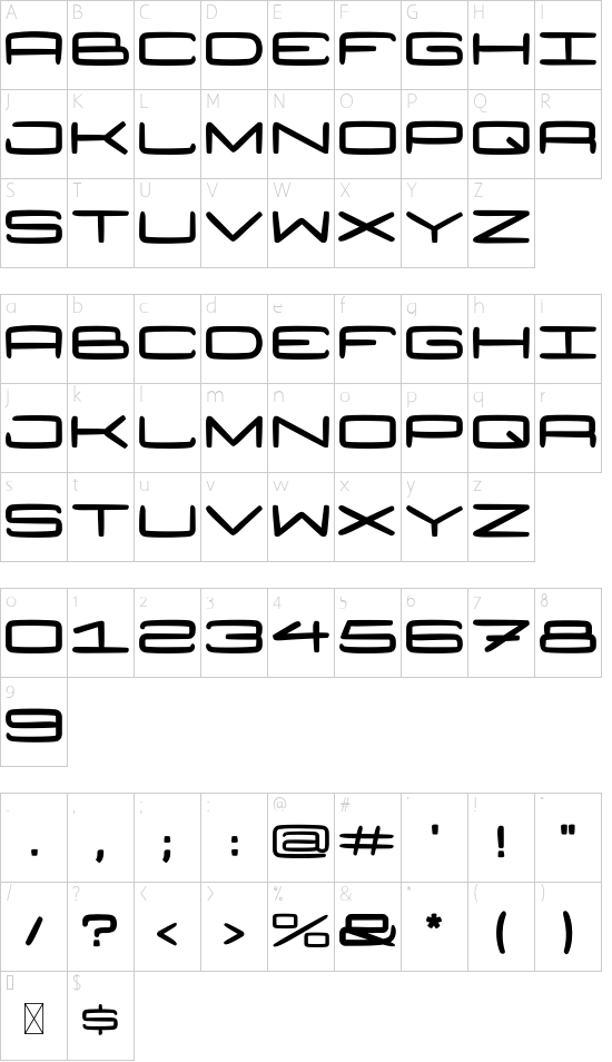 Moon Hand font character map