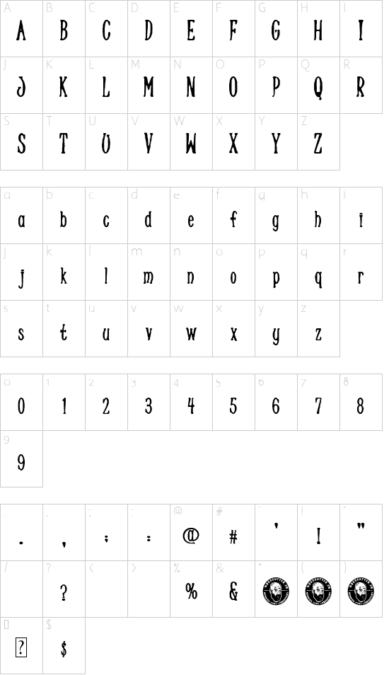 Graphic Lady font character map