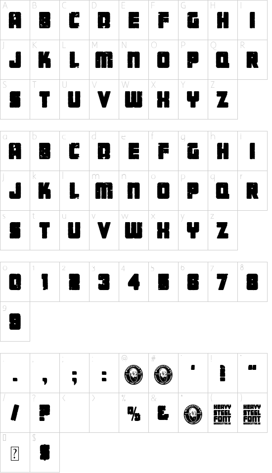 Heavy Steel font character map