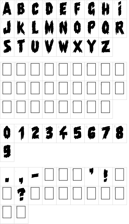 Shadow of the deads Over font character map