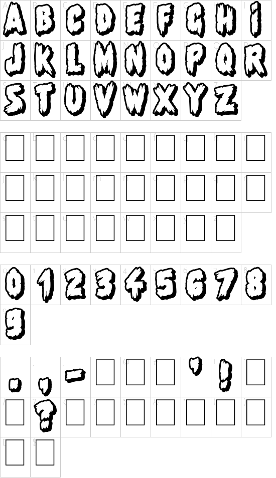 Shadow of the deads font character map