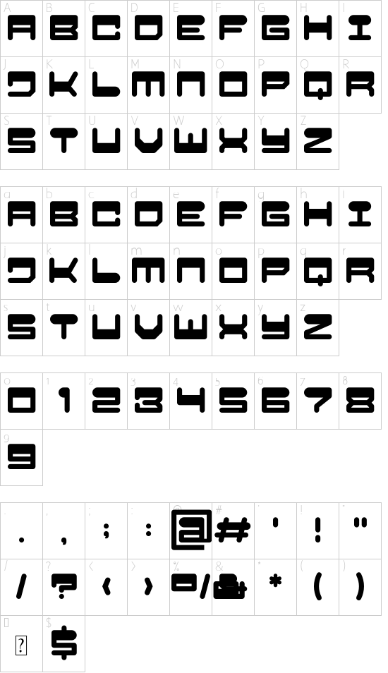 Popboy font character map