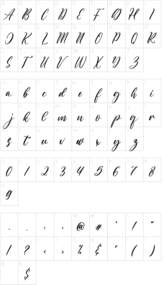 Aulietta font character map