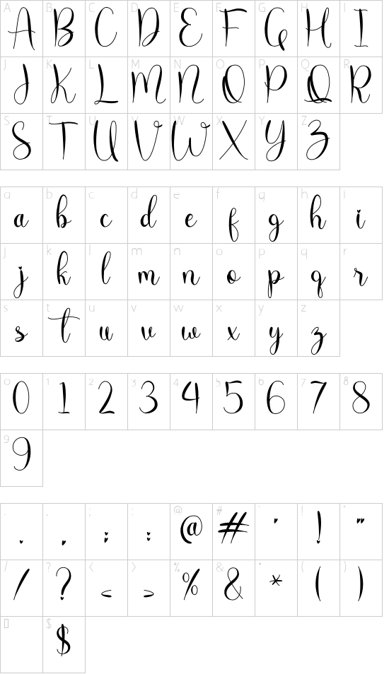 molly willy font character map