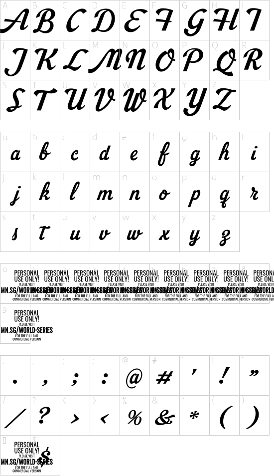 World Series PERSONAL USE ONLY PERSONAL USE ONLY font character map