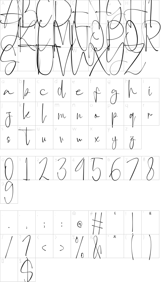 Anjany Sallentiny font character map