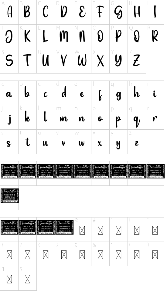 Astringe Personal font character map