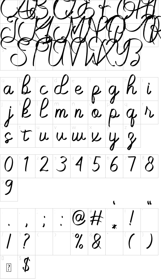 Savattera font character map