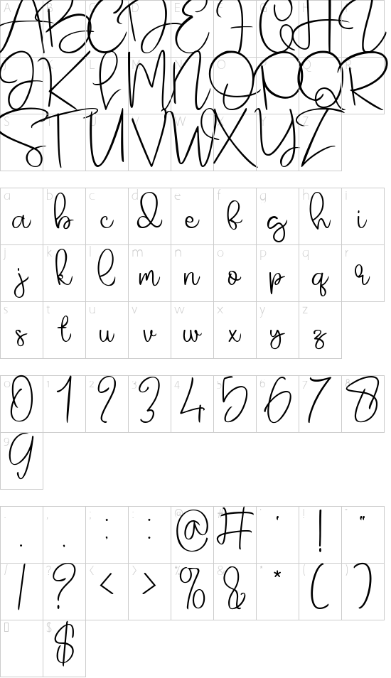 Sugar Lorraine font character map