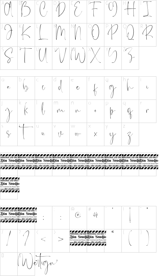 Wertign Personal Use font character map