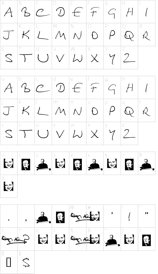 Douglas Adams Hand font character map