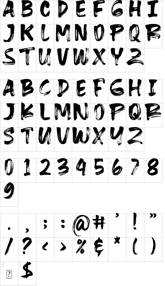 Rockets Battle Demo font character map