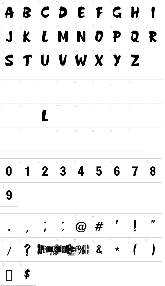 Anderson Fireball XL5 font character map