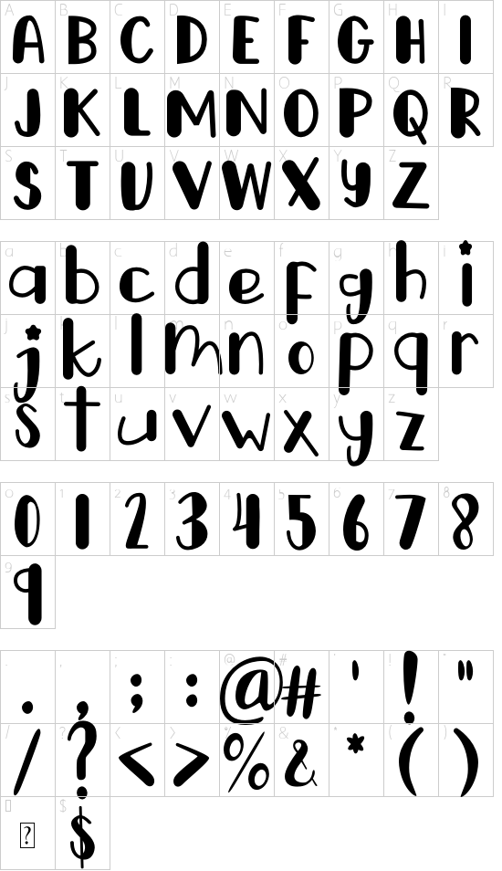 Happy Dogy font character map