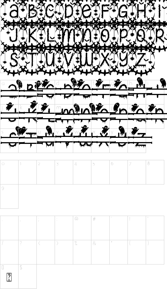 Creepy Halloween Monogram font character map