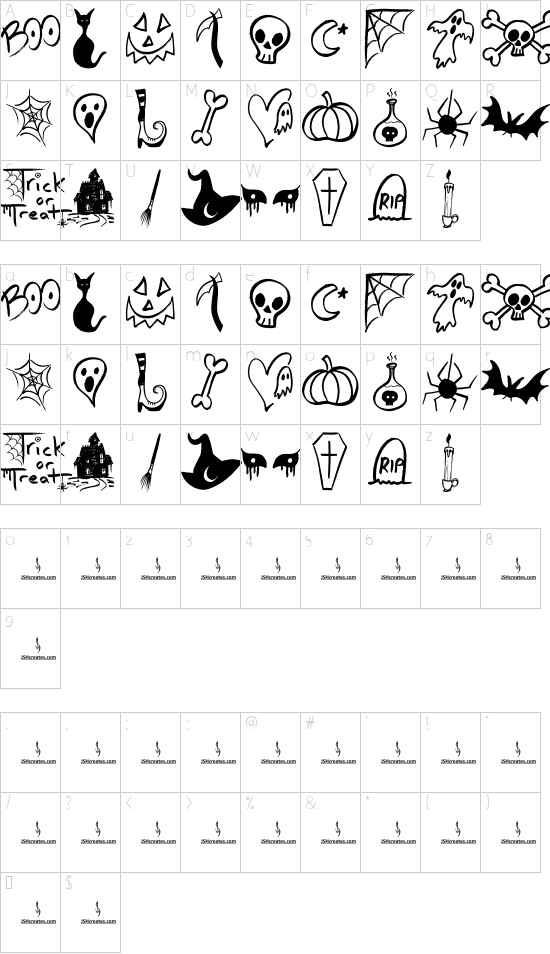 Halloween Spirits font character map