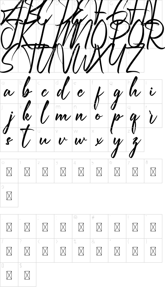 Tailorbird Demo font character map