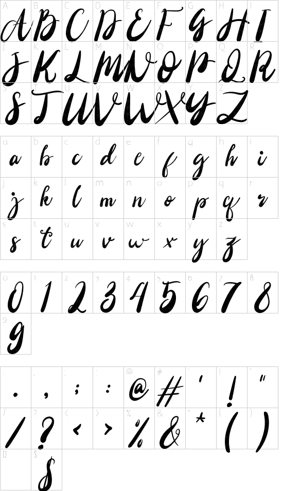 Christony font character map