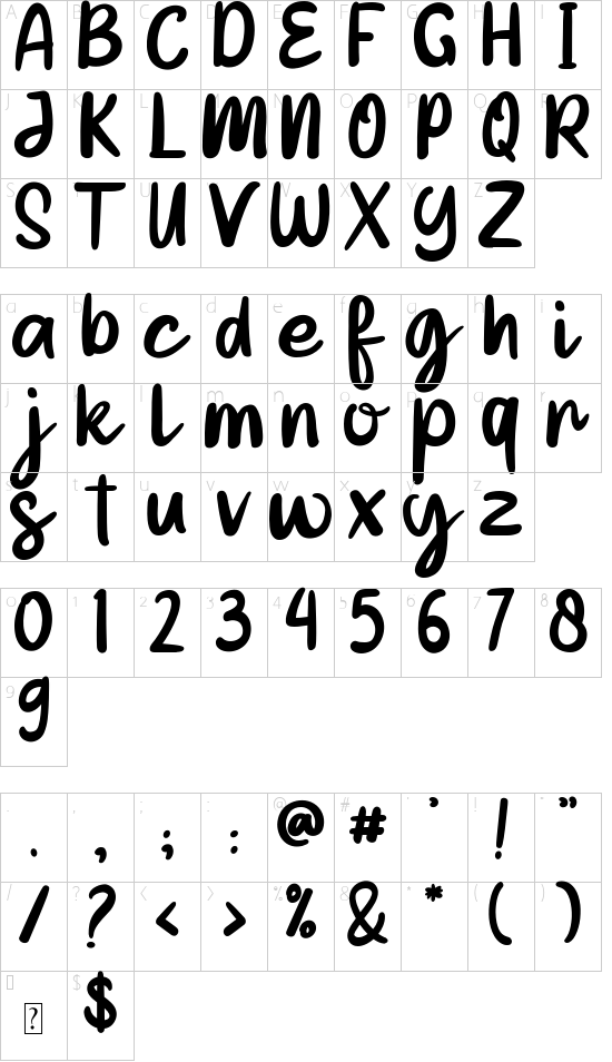 CINTA SUCI font character map